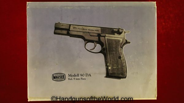 9mm, Browning Hi Power, Browning High Power, Copy, Handgun, Hi Power, High Power, Mauser, Model 90 DA, Pistol, with Box
