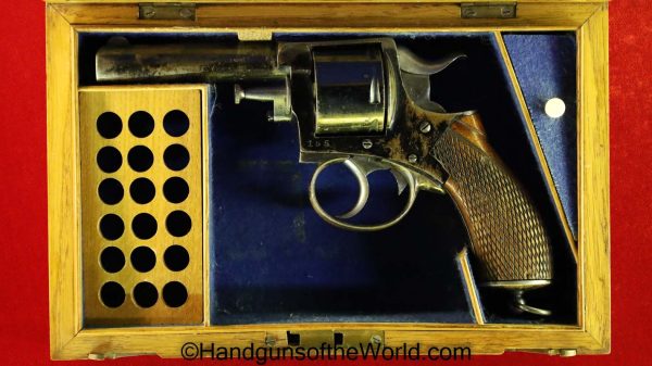 .450, Antique, Britain, British, Cased, double action, english, Handgun, oak case, Revolver, UK, United Kingdom, with case