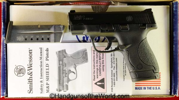 9mm, America, American, black, boxed, Handgun, LNIB, M&P 9 Shield, Pistol, S&W, Smith & Wesson, Smith and Wesson, stainless, usa, with Box