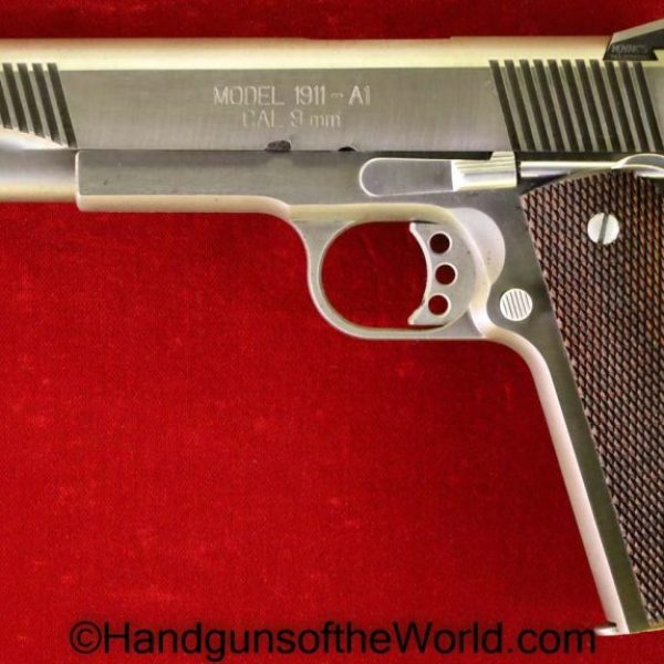 1911, 1911A1, 9mm, Cased, LNIB, lnic, Model 1911A1, Pistol. Handgun, springfield armory, stainless, with case