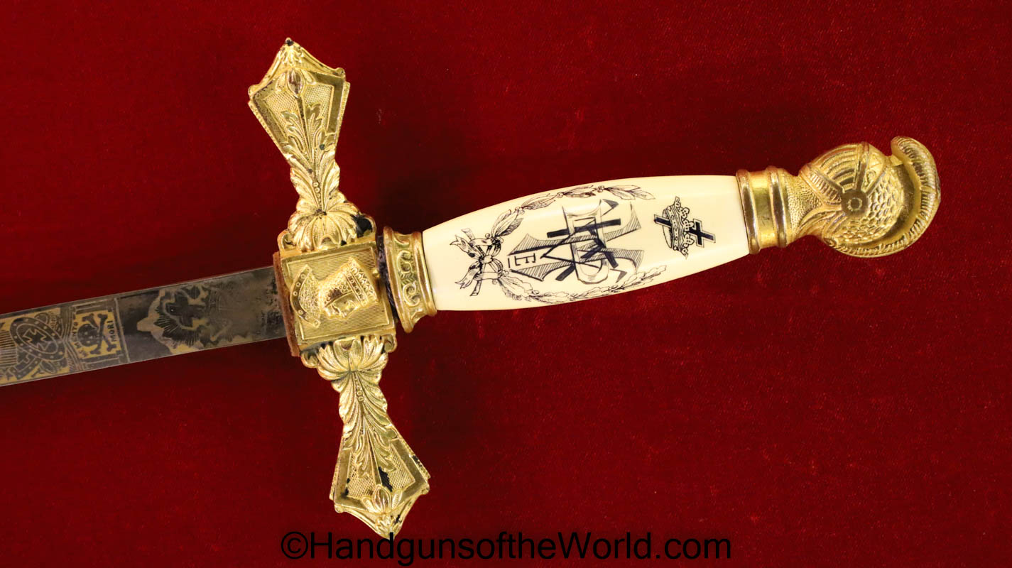Knights of Columbus, Sword, 4th Degree, Gold Plated, USA, America, American, Case, with Case