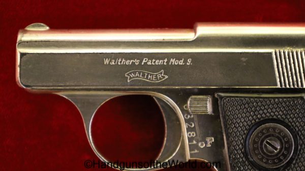 Walther, 9, Model 9, 6.35, .25, German, Germany, Vest Pocket, Handgun, Pistol, C&R, Factory Nickel, Nickel