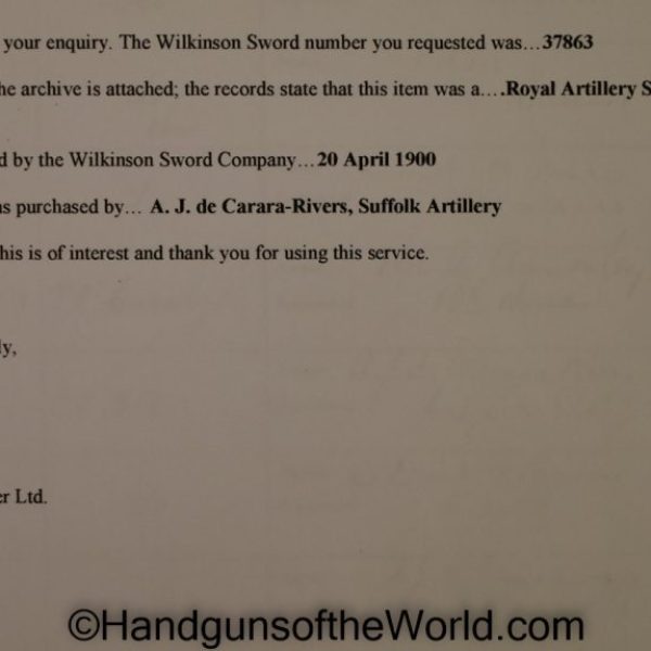 British, Sword, Britain, england, english, Original, UK, United Kingdom, Wilkinson, Royal Artillery, A.J. Carrera-Rivers, Provenance, Consul To Mexico