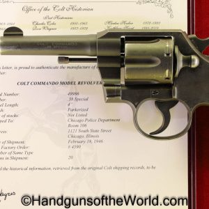 Colt, Commando, Revolver, Handgun, C&R, Lettered, with Letter, Chicago, Police, Chicago Police Department, USA, America, American, .38 Special, .38