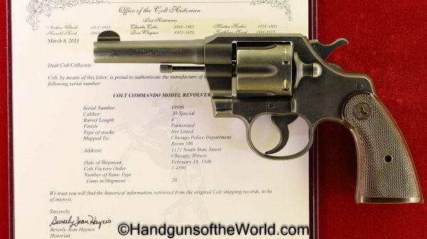 Colt, Commando, Revolver, Handgun, C&R, Lettered, with Letter, Chicago, Police, Chicago Police Department, USA, America, American, .38 Special, .38