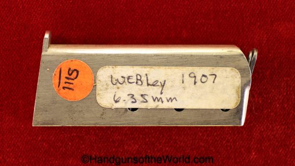Webley, 1907, 6.35mm, Magazine, Clip, Mag, Original, Collectible, 25, .25, acp, auto, 6.35, Handgun, Hand gun, Pistol, British, Britain, English, England