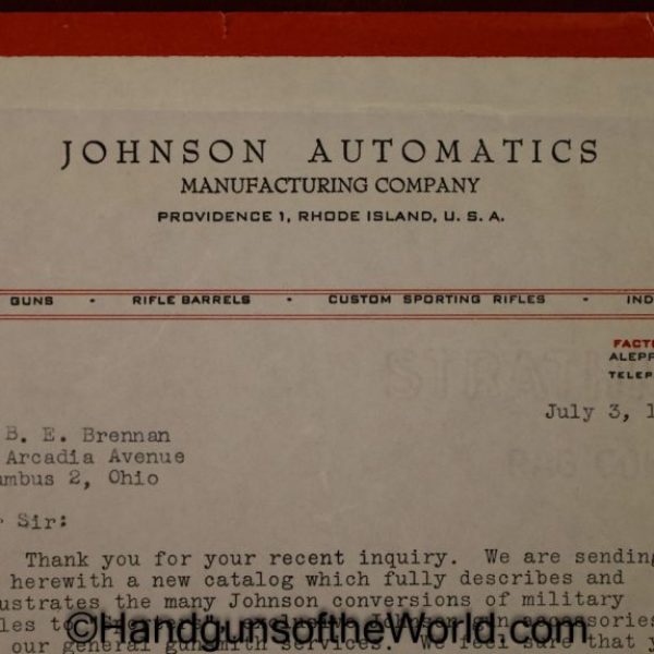 Original, Johnson Automatics, Letter, Signed, Melvin M Johnson Jr, 1947, Johnson, Rifle, Books, Literature, Autographed