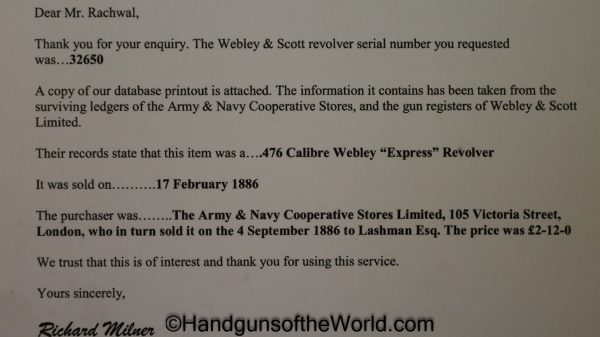 Webley, No5, New Model Army, Express, .455, .45, .45LC, .45 Long, Revolver, Antique, Handgun, Collectible, British, Britain, UK, United Kingdom, England, No.5