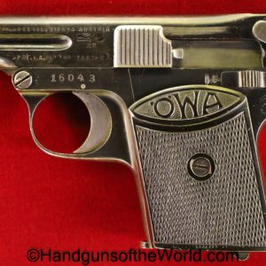 OWA, VP, 6.35mm, 6.35, .25, .25acp, .25 acp, .25 auto, Early Type, early, Austrian, 1922, Austria, Handgun, Pistol, C&R, Vest Pocket, Collectible,
