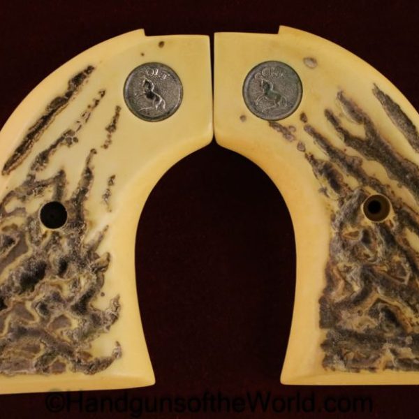 Colt, Scout, Revolver, Grips, SAA, Stag, Simulated, Single Action Army, Handgun, Pistol, Hand gun, Grip, Pair, Medallion, Medallions