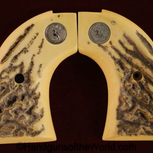 Colt, Scout, Revolver, Grips, SAA, Stag, Simulated, Single Action Army, Handgun, Pistol, Hand gun, Grip, Pair, Medallion, Medallions