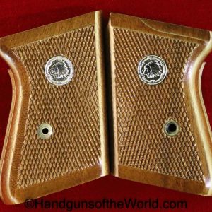 Indian, Arms, SS, 380, Grips, Grip, Original, Handgun, Hand gun, Pistol, .380, acp, auto, Wood, with Medallions, Medallions, Indian Arms, Walnut, Checkered