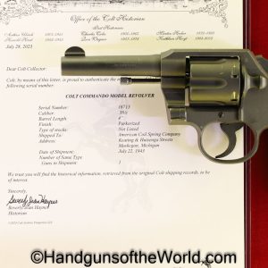 Colt, Commando, .38 Special, .38, with Provenance, USA, America, American, WWII, WW2, 1942, with Letter, Lettered, Handgun, Revolver, C&R, Collectible