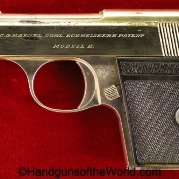 Haenel Schmeisser, II, 2 Model 2, Model II, 6.35mm, Rare, Factory Nickel, German, Germany, Handgun, Pistol, C&R, Collectible, VP, Vest Pocket, .25, 6.35