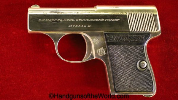 Haenel Schmeisser, II, 2 Model 2, Model II, 6.35mm, Rare, Factory Nickel, German, Germany, Handgun, Pistol, C&R, Collectible, VP, Vest Pocket, .25, 6.35
