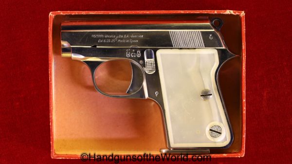 Astra, 2000, 2001, Cub, 6.35mm, Factory Nickel, Pearlite Grips, Boxed, with Box, Nickel, Spain, Spanish, 1957, Handgun, Pistol, C&R, Collectible, .25, 6.35