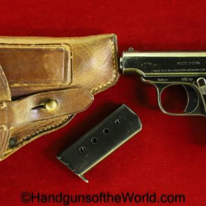 Melior, New Model, 6.35mm, Geco, Retailer Marked, with Holster, German, Germany, Belgian, Belgium, Handgun, Pistol, C&R, Collectible, 1920, WWII, WW2, .25