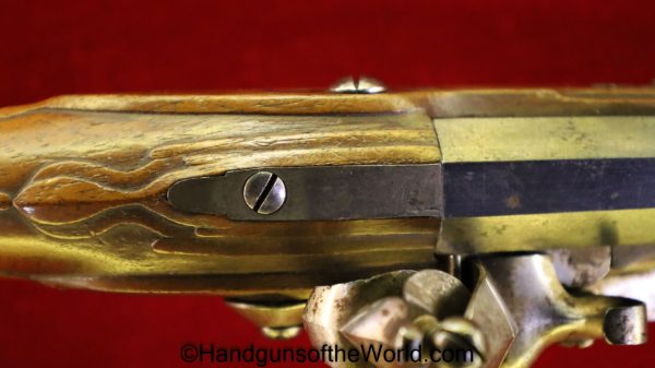 Hess, Flintlock, Pistol, .50 caliber, .50, Silver, Silver Mounted, Circa 1750, 1750, Antique, Handgun, Flint Lock, German, Germany, Excellent