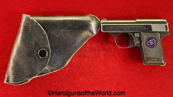Walther, 9, Model 9, 6.35mm, Factory Engraved, with Holster, German, Germany, VP, Vest Pocket, Handgun, Pistol, C&R, Collectible, 25, .25, Acid, Etched