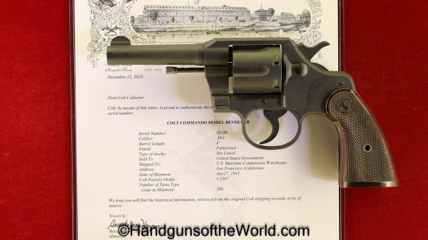 Colt, Commando, .38 Special, 38, .38, Special, with Letter, Superb, US Maritime Commission, WWII, WW2, Handgun, Revolver, C&R, Collectible, USA, American