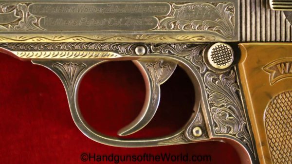 Walther, PPK, 7.65mm, Pre-War, Custom Engraved, with Silver Finish, Silver, Engraved, Custom, Handgun, Pistol, C&R, Collectible, Pocket, German, Germany, 32
