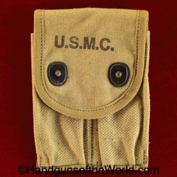 Colt, 1911, 1911A1, Double, Mag, Pouch, P.B. + Co, 1918, USMC, 1942, Reissued Green Canvas, Green, Canvas, Magazine, Clip, USA, American, America, WWII, WW2