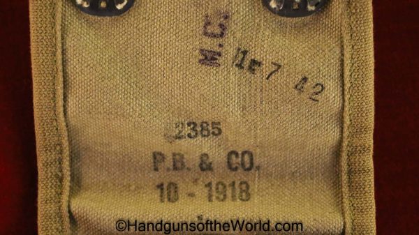 Colt, 1911, 1911A1, Double, Mag, Pouch, P.B. + Co, 1918, USMC, 1942, Reissued Green Canvas, Green, Canvas, Magazine, Clip, USA, American, America, WWII, WW2