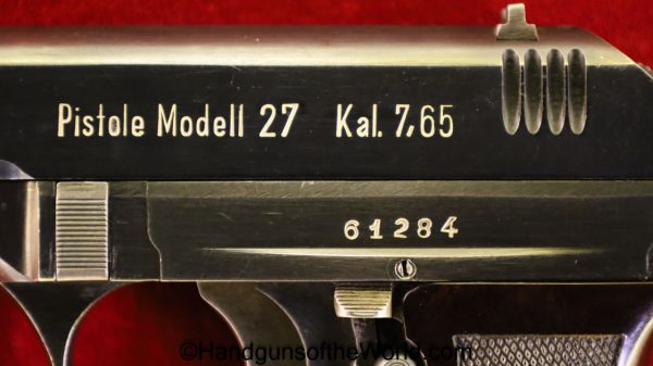 CZ-27, 7.65mm, Nazi, WW2, WWII, Early, High Polish, CZ, 27, CZ27, CZ 27, Handgun, Pistol, C&R, Collectible, German, Germany, Czech, Czechoslovakia, 32, .32