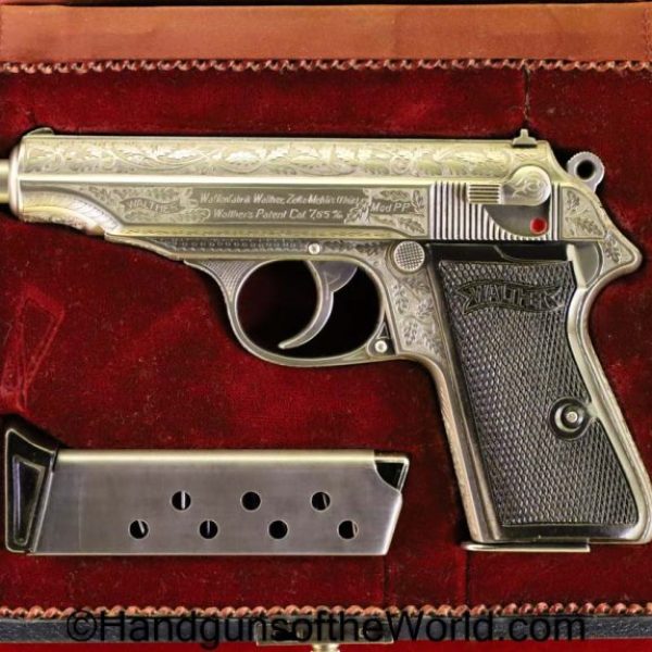 Walther, PP, 7.65mm, Custom Engraved, with a Case, Cased, German, Germany, Handgun, Pistol, C&R, Collectible, Engraved, 32, .32, acp, auto, 7.65
