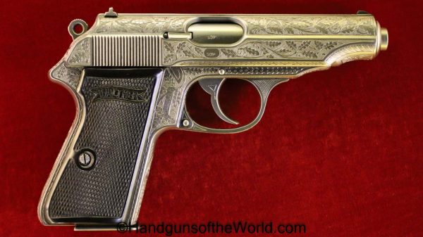 Walther, PP, 7.65mm, Custom Engraved, with a Case, Cased, German, Germany, Handgun, Pistol, C&R, Collectible, Engraved, 32, .32, acp, auto, 7.65