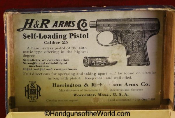 H&R, Self Loading, .25, with Box, Boxed, 25, acp, auto, Harrington and Richardson, Handgun, Pistol, C&R, Collectible, VP, Vest Pocket, Hand gun, American