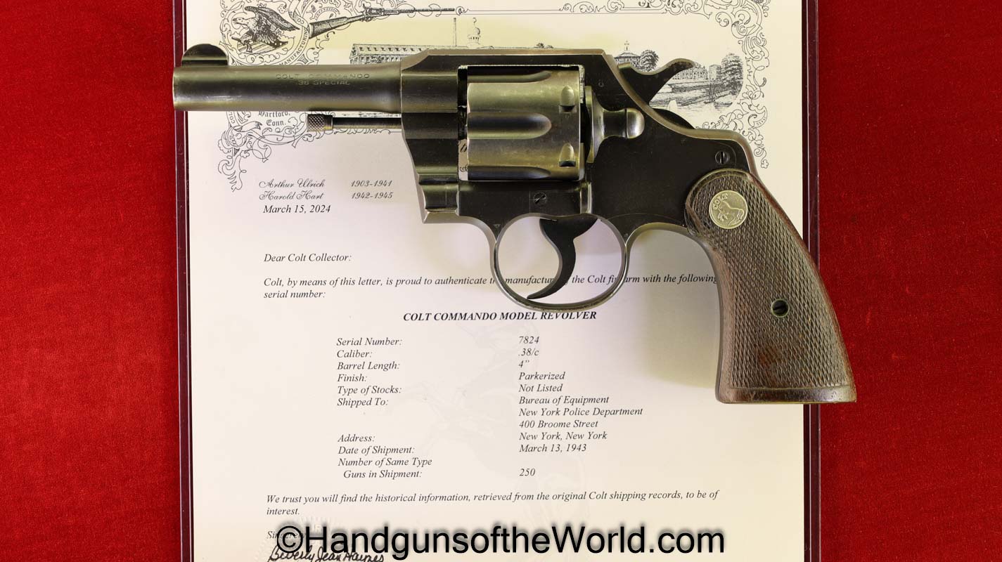 Colt, Commando, .38 Special, NYPD, 38, .38, WWII, WW2, 1943, Handgun, Revolver, C&R, Collectible, Lettered, with Letter, New York, Police, USA, American