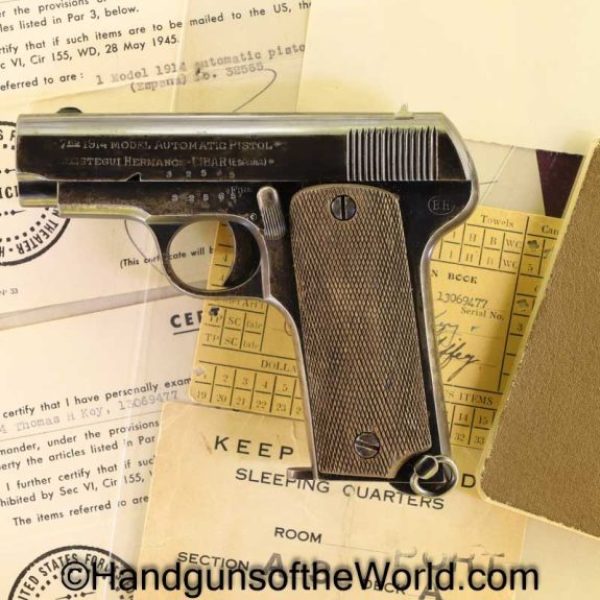 Bestegui Hermanos, Model, 1914, 7.65mm, with Capture Papers, & Diary, WWII, WW2, Handgun, Pistol, C&R, Collectible, Ruby, Pattern, Spain, Spanish, 32, .32
