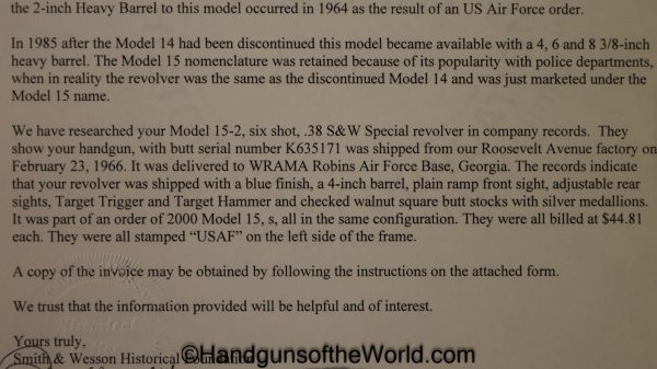 S&W, Model 15-2, .38 Special, US Air Force, Marked, Handgun, Pistol, C&R, Collectible, 15-2, Model, Smith and Wesson, 38, .38, Special, USAF, Lettered
