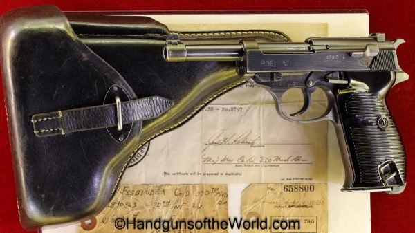 Walther, P-38, Mauser, BYF 44, 9mm, German, WWII, with Capture Paper, with Holster, Germany, WW2, byf, 44, 1944, Handgun, Pistol, C&R, Collectible, P38