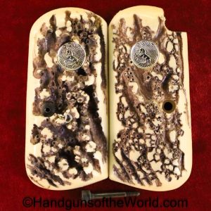 Colt, 1903-1908, Stag, Grips, Stag-Grips, Stag Grips, Grip, American, America, USA, Simulated, Automatic, Pistol, Medallions, With Medallions