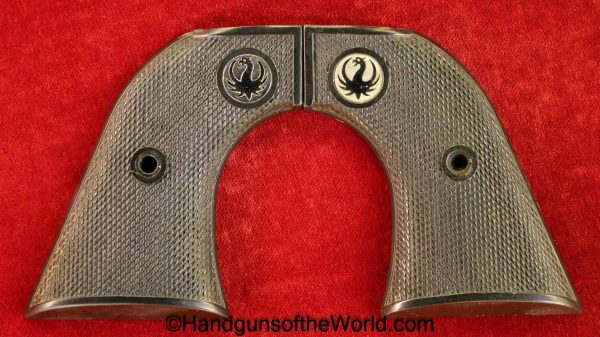 Ruger, BlackHawk, Grips, Original, Collectible, America, American, USA, Black Hawk, Grip, Revolver, Handgun, Hand Gun, Plastic, Black, With medallions