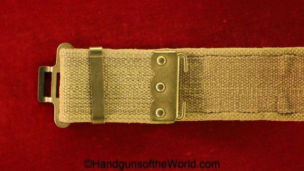 British, Tan, Canvas, Belt, with brass fittings, Original, WWII, WW2, Webley, Enfield, Revolver, Handgun, Hand gun, English, England, Britain, Hip