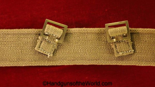 British, Tan, Canvas, Belt, with brass fittings, Original, WWII, WW2, Webley, Enfield, Revolver, Handgun, Hand gun, English, England, Britain, Hip