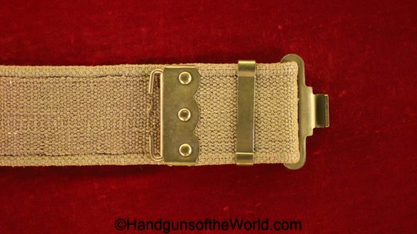 British, Tan, Canvas, Belt, with brass fittings, Original, WWII, WW2, Webley, Enfield, Revolver, Handgun, Hand gun, English, England, Britain, Hip