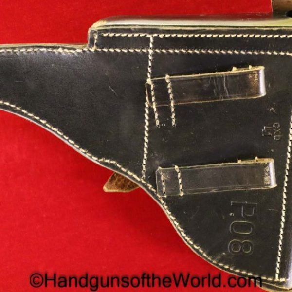 Luger, P.08, Holster, German, WWII, Dated, 1941, cxb 41, WaA727, Black, Leather, Hard Shell, Original, Collectible, 41, cxb, WaA 727, Handgun, Pistol, P08