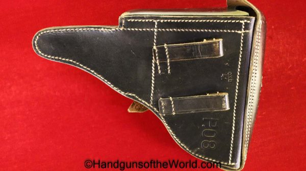 Luger, P.08, Holster, German, WWII, Dated, 1941, cxb 41, WaA727, Black, Leather, Hard Shell, Original, Collectible, 41, cxb, WaA 727, Handgun, Pistol, P08