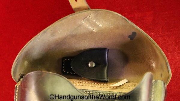 Luger, P.08, Holster, German, WWII, Dated, 1941, cxb 41, WaA727, Black, Leather, Hard Shell, Original, Collectible, 41, cxb, WaA 727, Handgun, Pistol, P08