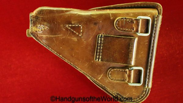 Nambu, Type 14, Holster, brown, leather, clam shell, with chrome fittings, Original, Collectible, Japan, Japanese, Handgun, Pistol, Hand gun, Chrome