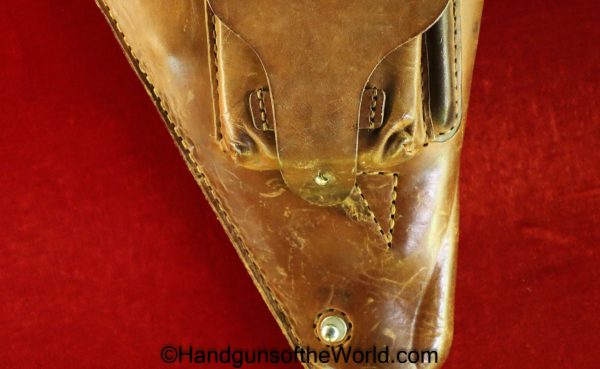 Nambu, Type 14, Holster, brown, leather, clam shell, with chrome fittings, Original, Collectible, Japan, Japanese, Handgun, Pistol, Hand gun, Chrome