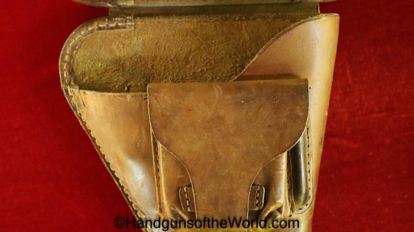 Nambu, Type 14, Holster, brown, leather, clam shell, with chrome fittings, Original, Collectible, Japan, Japanese, Handgun, Pistol, Hand gun, Chrome