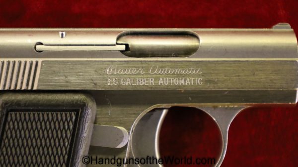 Bauer, Bauer Automatic, .25, Full Stainless, Stainless, 25, acp, auto, 6.35, 6.35mm, Automatic, Handgun, Pistol, C&R, Collectible, VP, Vest Pocket, Detroit