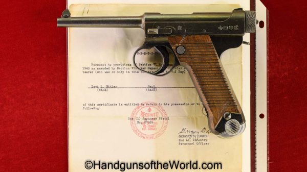 Nambu, Type 14, 8mm, 19.9, Date, with Capture Paper, Japan, Japanese, WWII, WW2, Handgun, Pistol, C&R, Collectible, 1944, September, Capture Paper, 14