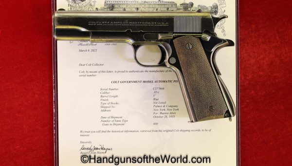 Colt, Government Model, .45acp, Argentine, Navy, Naval, Argentina, Marina, 1911, Handgun, Pistol, C&R, Collectible, 45, .45, acp, auto, Lettered, with Letter