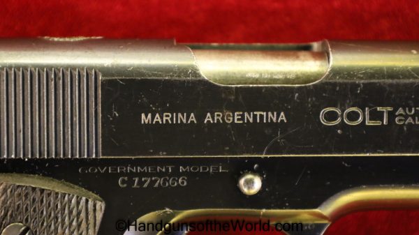 Colt, Government Model, .45acp, Argentine, Navy, Naval, Argentina, Marina, 1911, Handgun, Pistol, C&R, Collectible, 45, .45, acp, auto, Lettered, with Letter